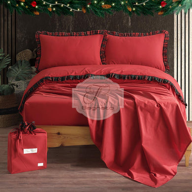 Completo Lenzuola Matrimoniale Tartan Red Con Confezione