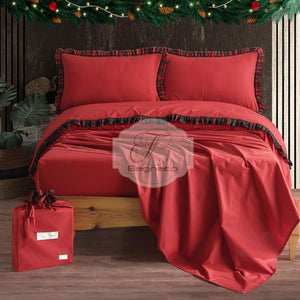 Completo Lenzuola Matrimoniale Tartan Red Con Confezione