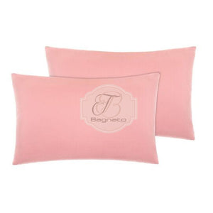 Coppia Federe Tinta Unita In Cotone Rosa Chiaro