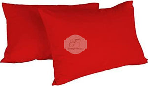 Coppia Federe Tinta Unita In Cotone Rosso