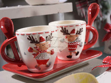 Carica l&#39;immagine nel visualizzatore di Gallery, Set 2 Tazzine Natalizie Ceramica Renne Con Vassoio
