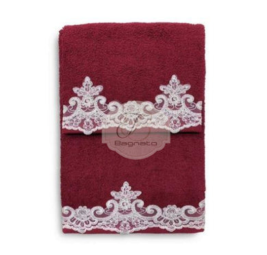 Set Asciugamani 1+1 Nausicaa Pizzo Bordeaux Asciugamani