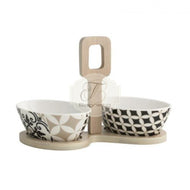 Antipastiera in porcellana con manico in bamboo naturale Brandani - Bagnato Arredotessile