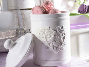 Barattolo Ceramica Bianca Decori Rilievo Barattolo
