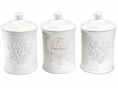 Barattolo Ceramica Bianca Decori Rilievo Barattolo