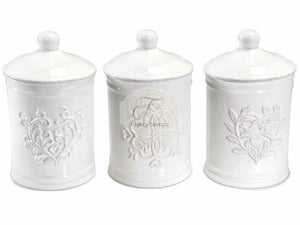 Barattolo Ceramica Bianca Decori Rilievo Barattolo