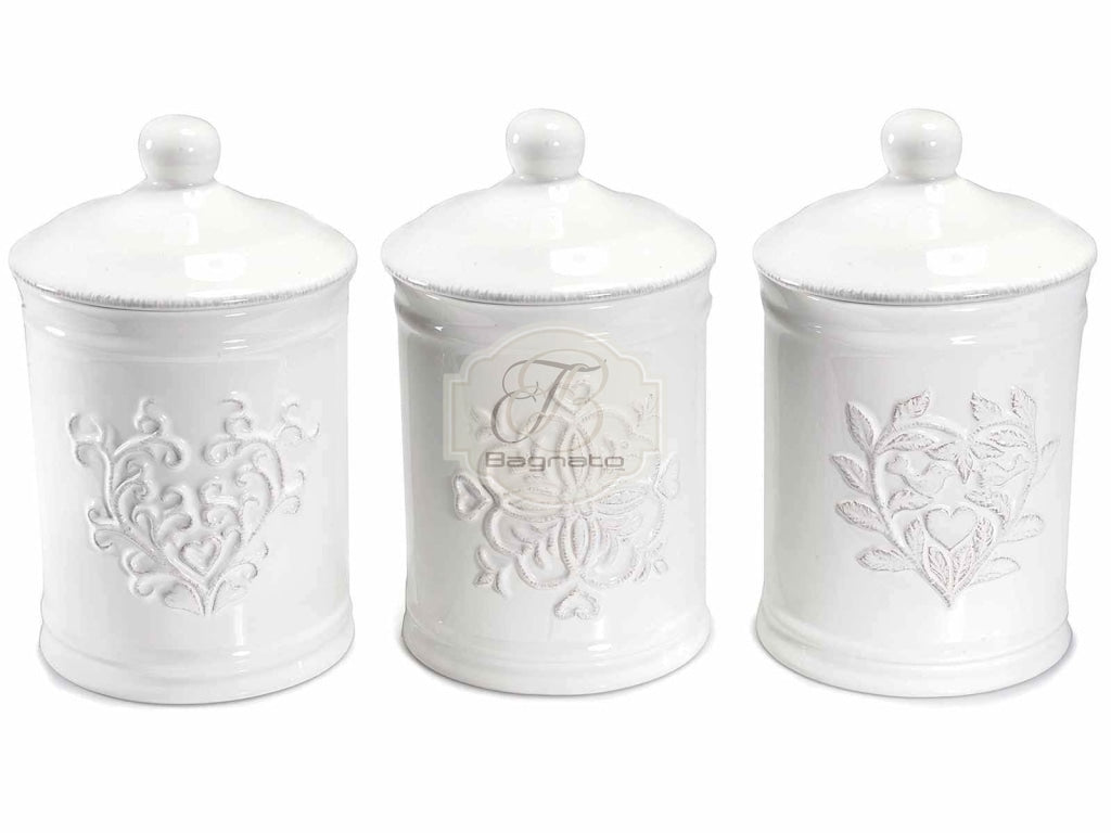 Barattolo Ceramica Bianca Decori Rilievo Barattolo