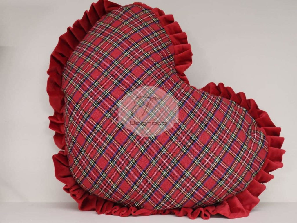 Cuscino Cuore Tartan Imbottito Cuscini
