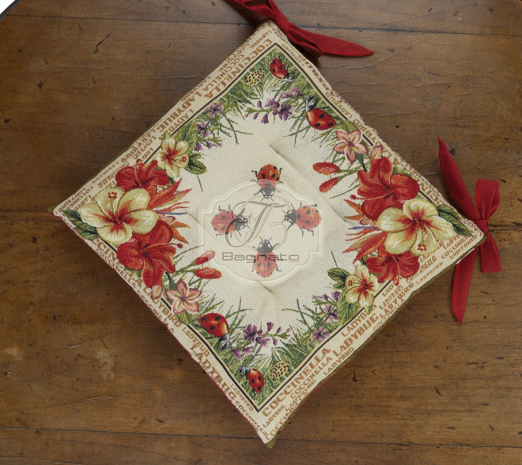 Cuscino Sedia Set 2 Pezzi Gobelin Coccinella Coprisedia