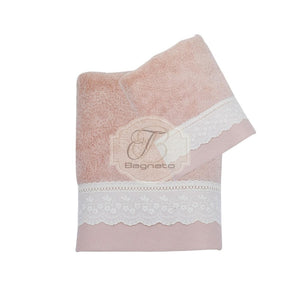 Set Asciugamani 1 + Pizzo Preziosa Rosa Asciugamani