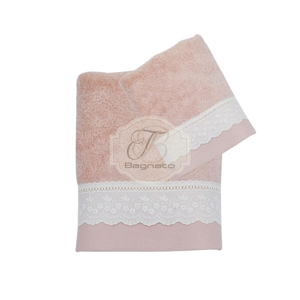 Set Asciugamani 1 + Pizzo Preziosa Rosa Asciugamani