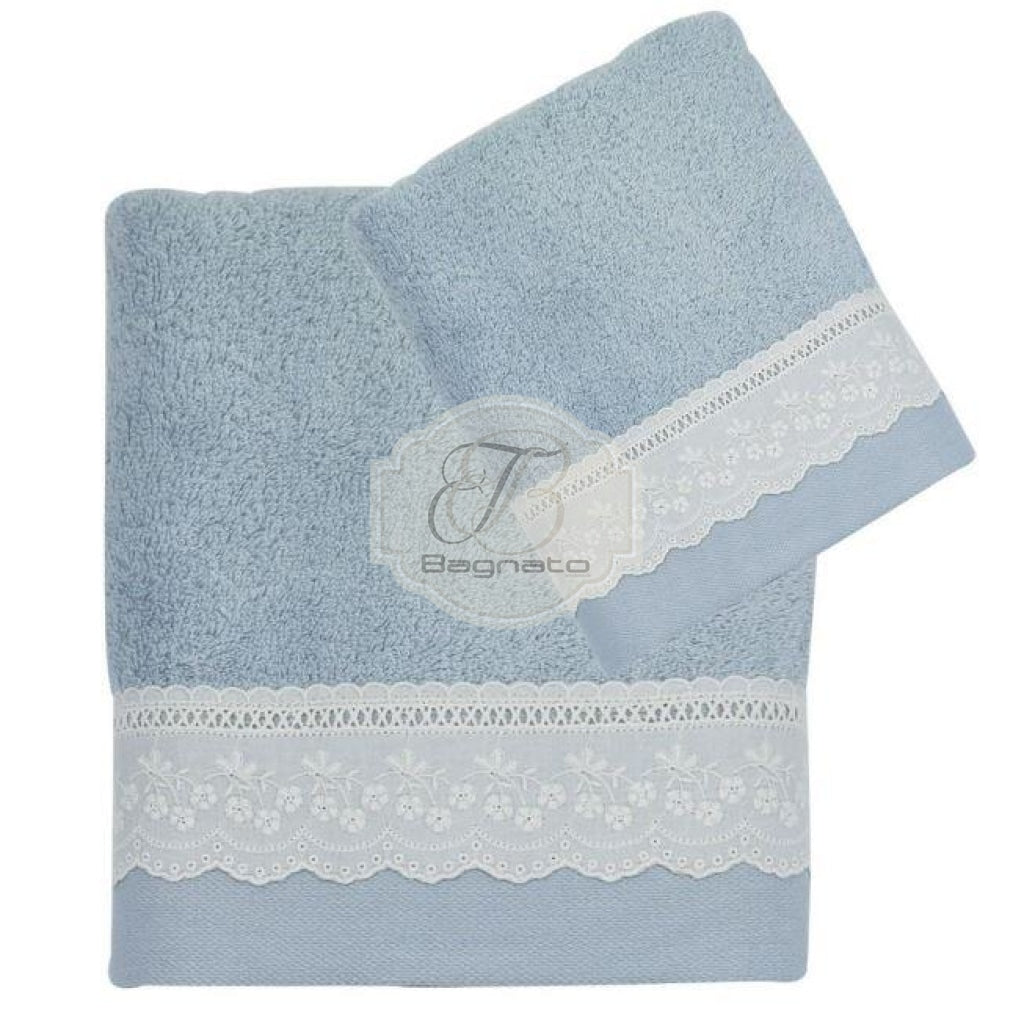 Set Asciugamani 1 + Pizzo Preziosa Turchese Asciugamani