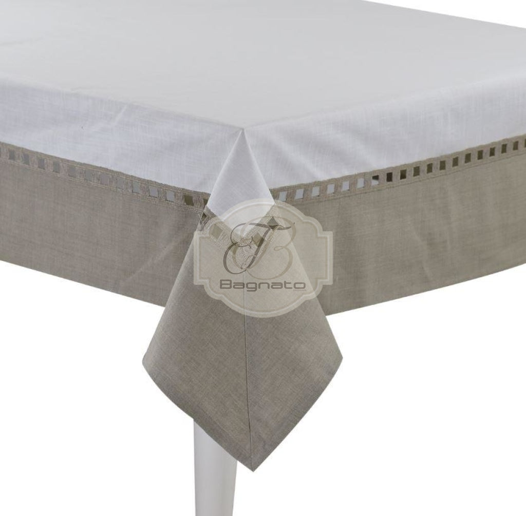Tovaglia Tavola Lino E Cotone Ikebana 12 Posti Bianco