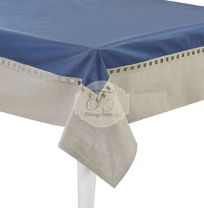 Tovaglia Tavola Lino E Cotone Ikebana 6 Posti Blu